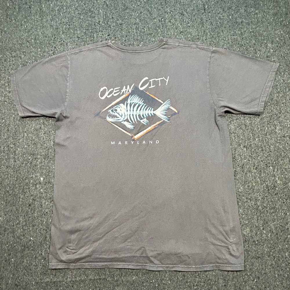 Blue 84 Coastal Mens L‎ Ocean City Maryland Fish Skeleton Graphic T-Shirt Grey